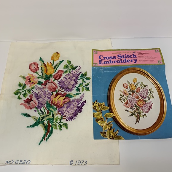 1973 Cross Stitch Embroidery #6520 Tulips and Lilacs Material 13.75” X 15 1/2”T - Picture 7 of 10
